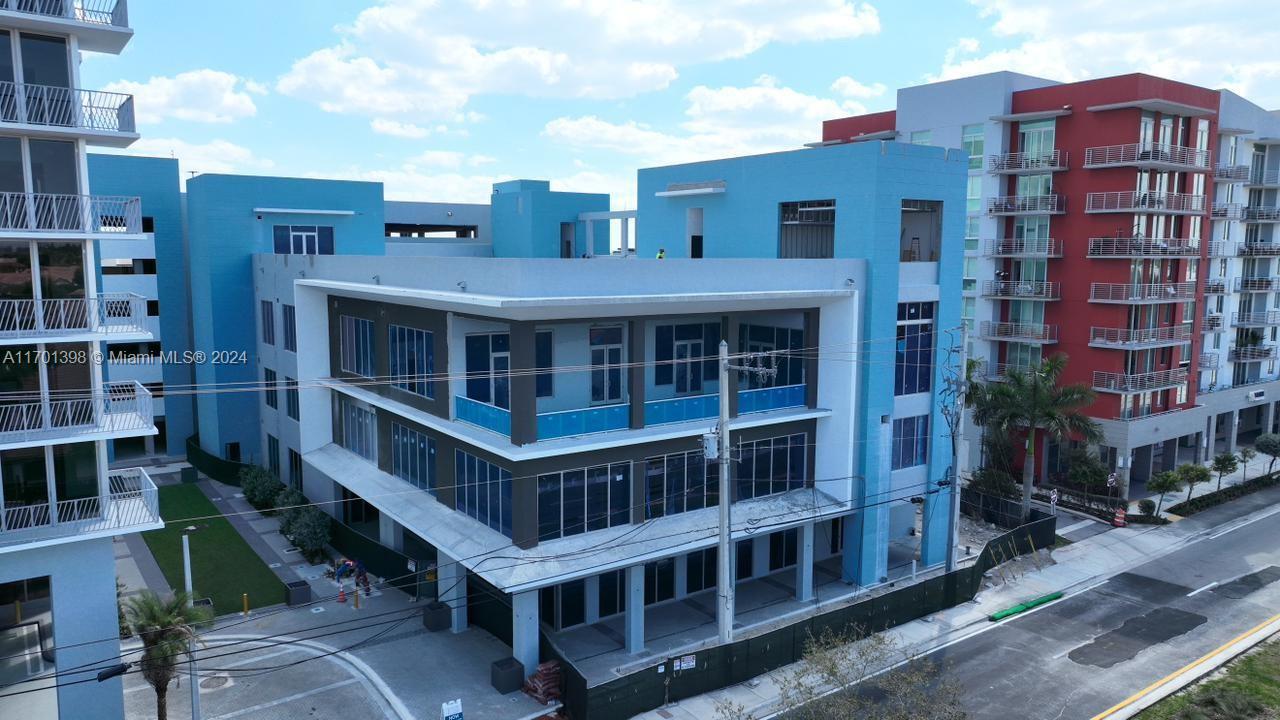 a view of a large building with a large windows