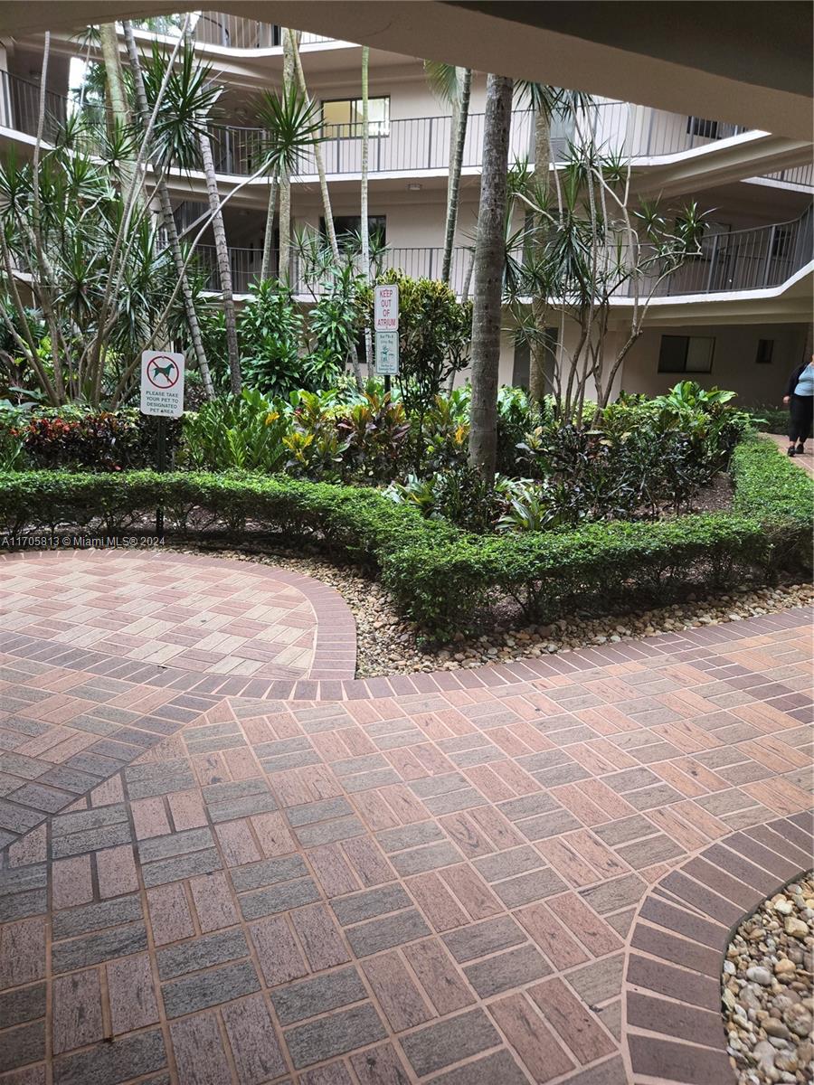 a view of a garden with pathway