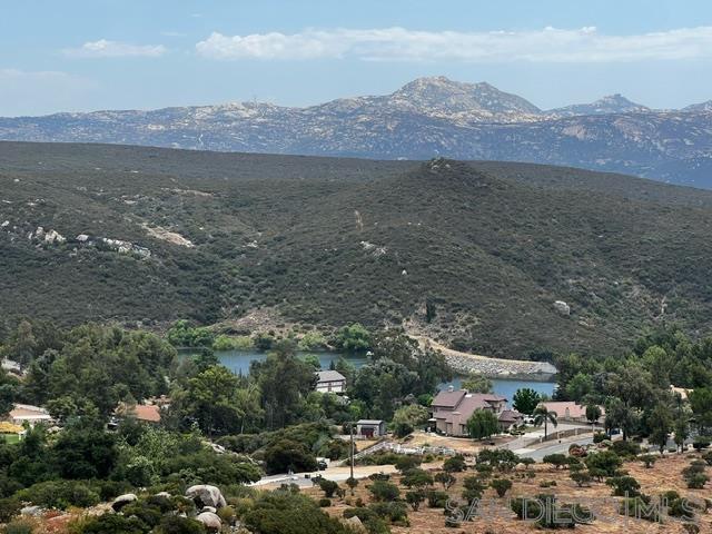 a view of a town with mountains in the background