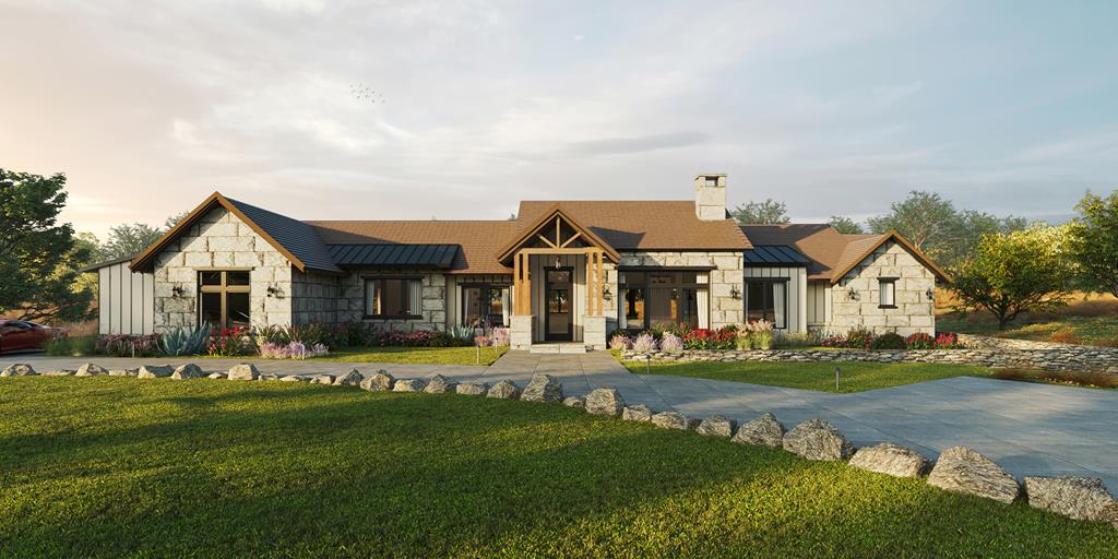 a front view of house with yard and green space