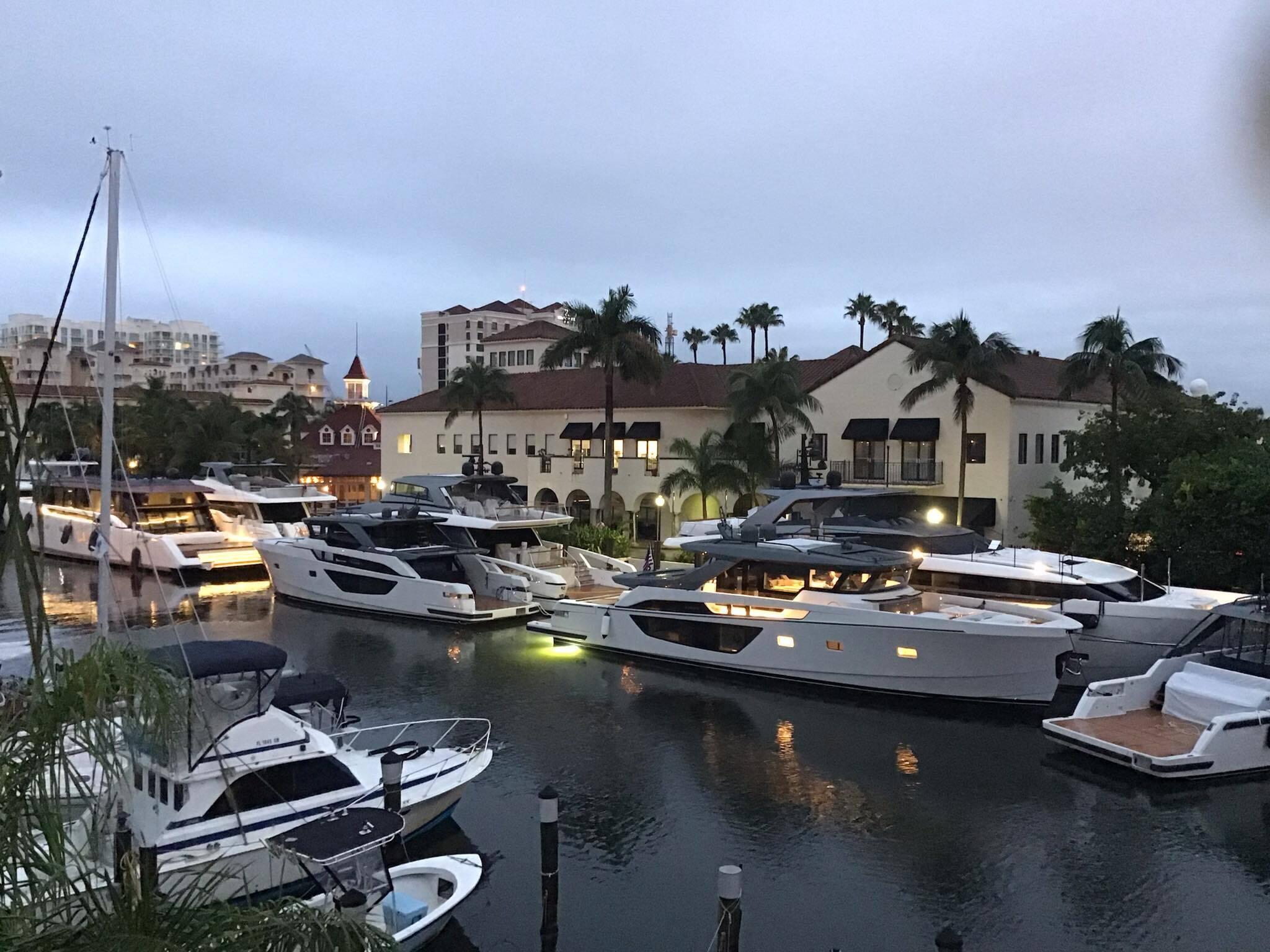 a view of a lake with boats