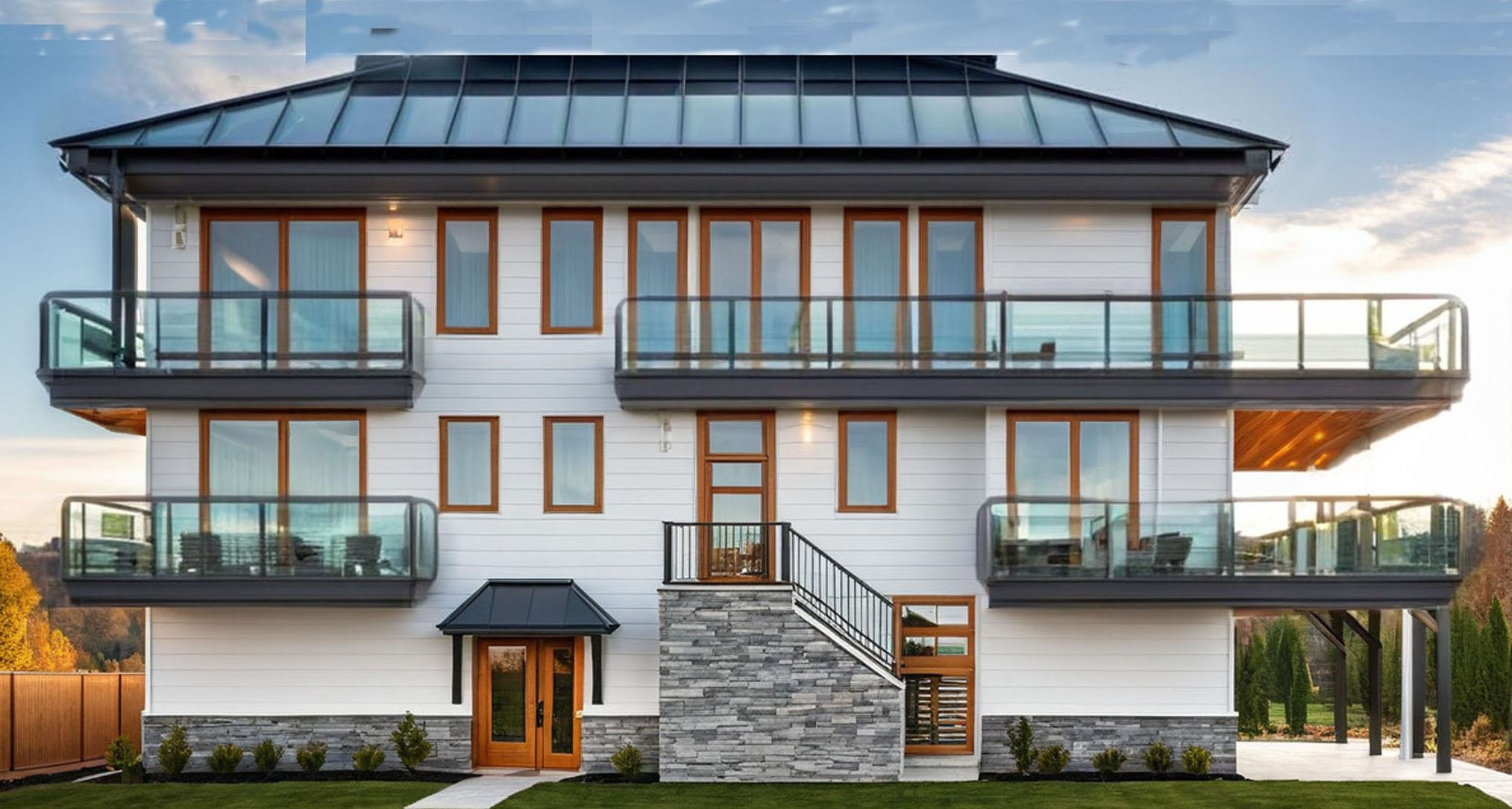 a front view of a house with balcony