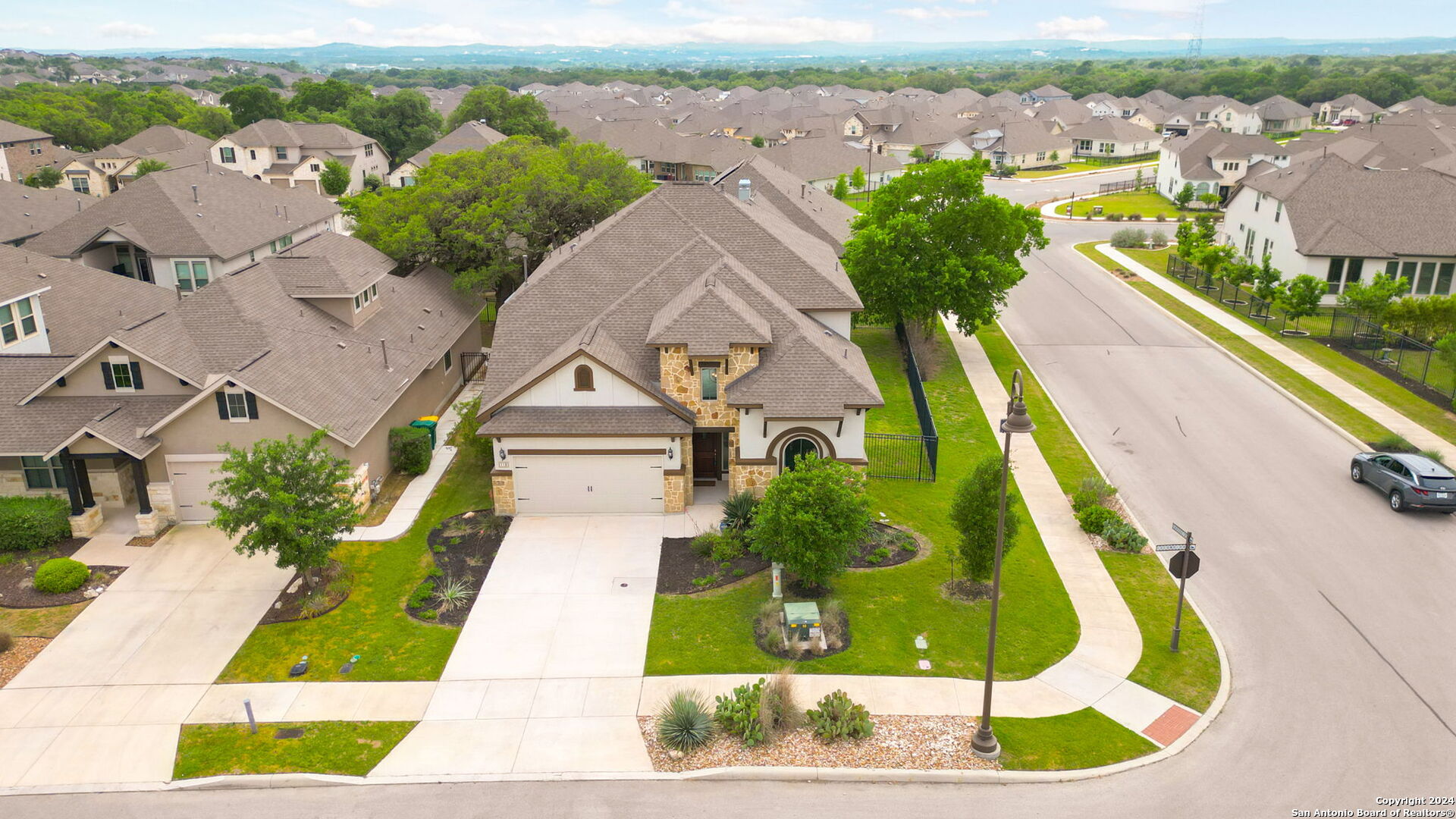 an aerial view of a house