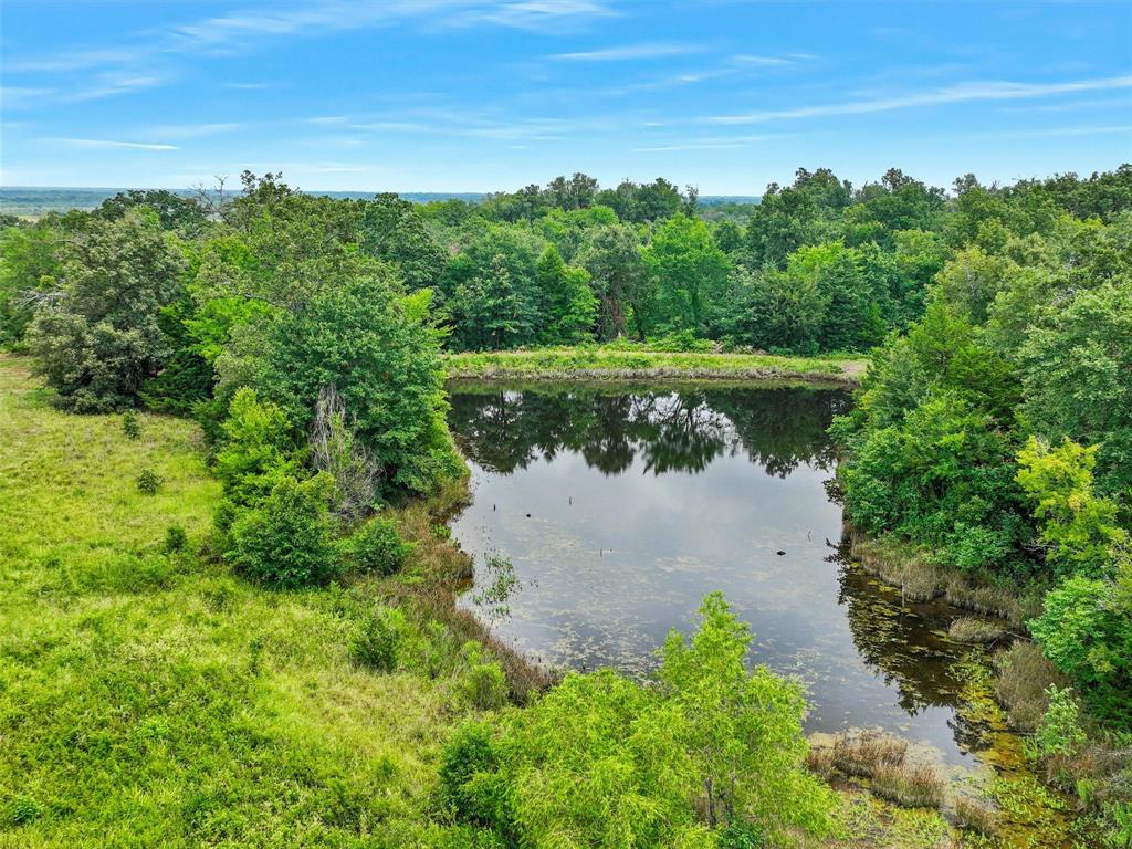 a view of a lake with a yard