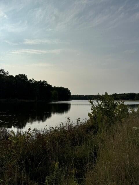 a view of lake from next to a house