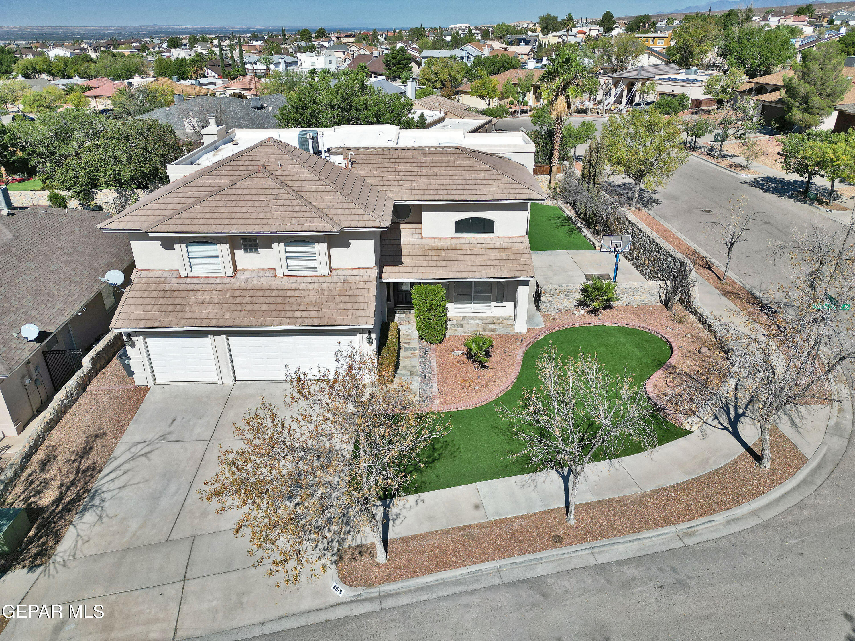 an aerial view of a house