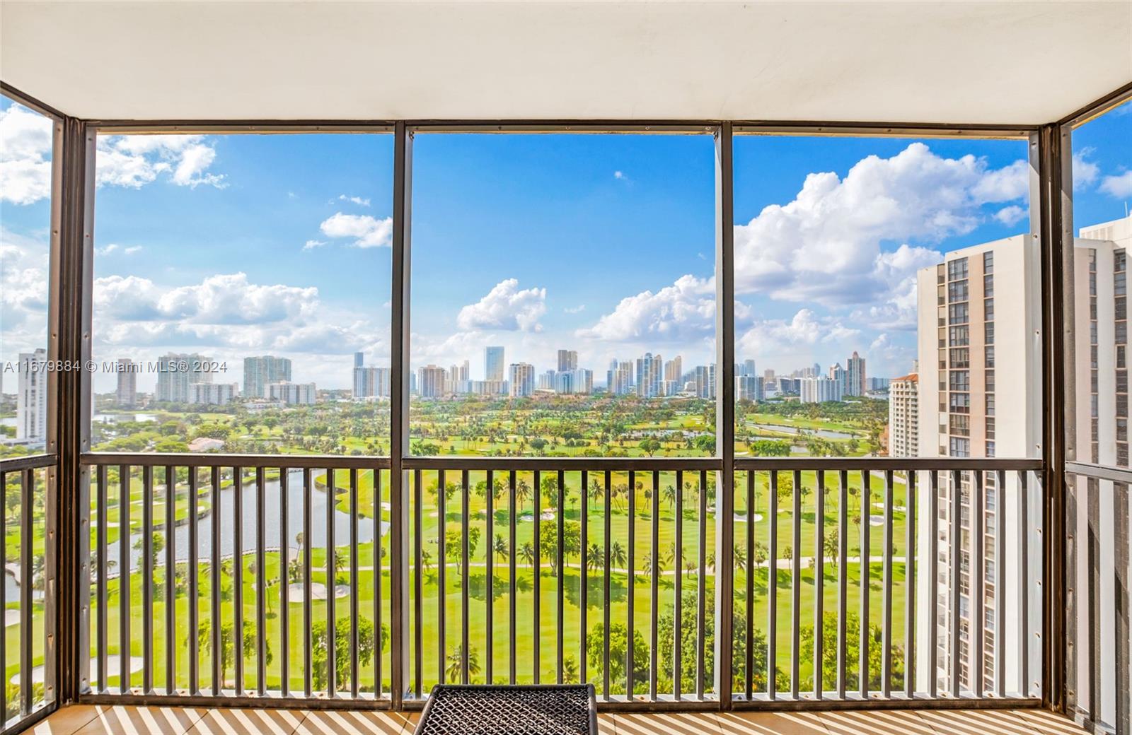 a view of a city from a balcony