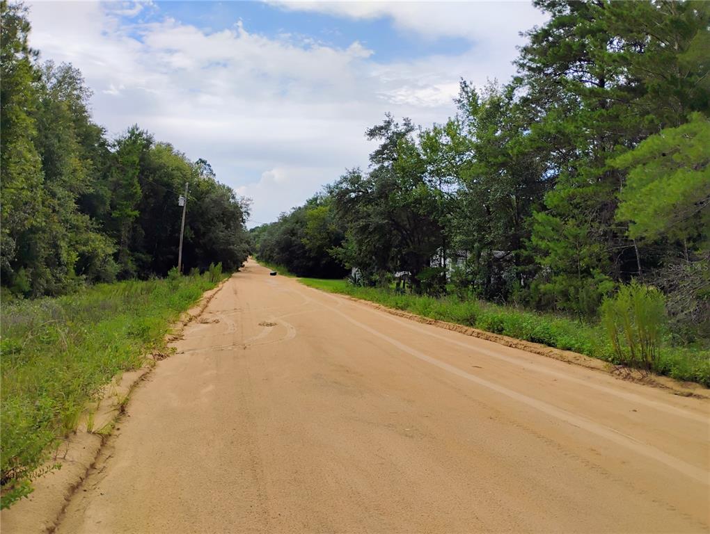 a view of a road with a yard