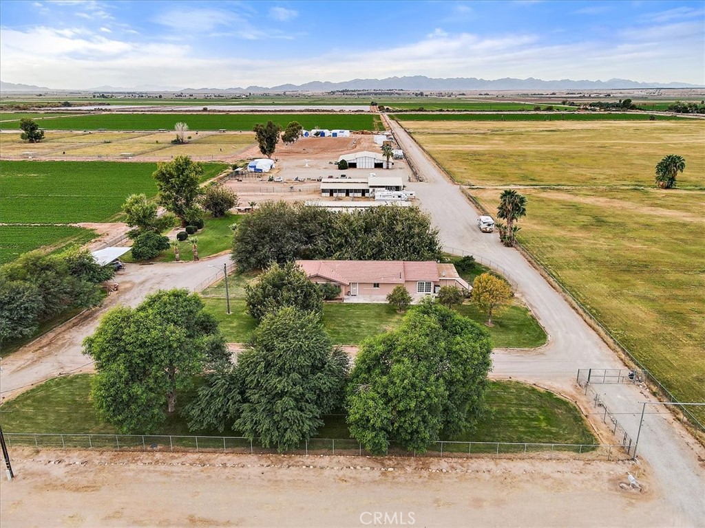 Arial view of house and barns from the front