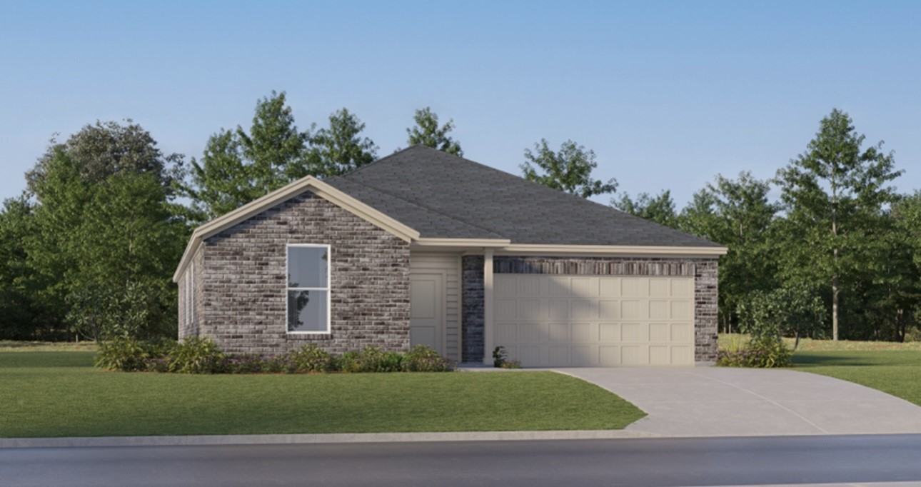 a view of a brick house with a yard