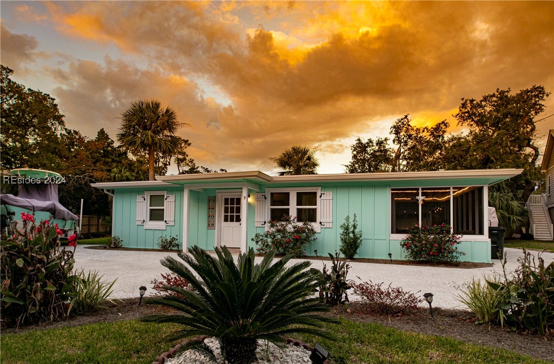 Front of home at sunset