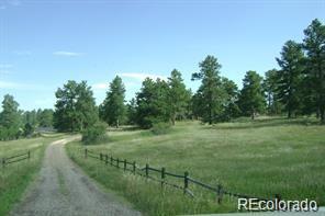 a view of a field with trees in the background