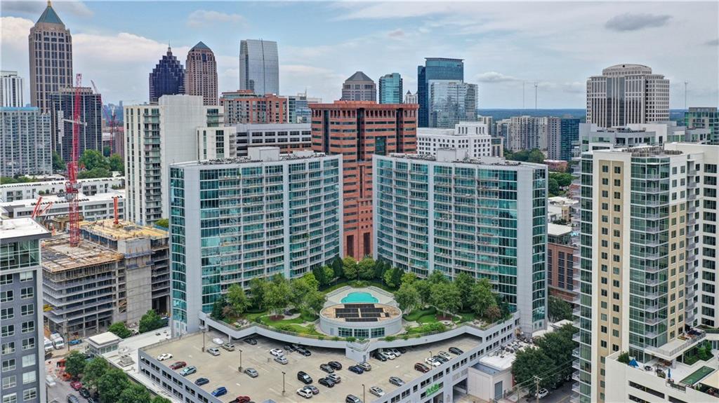 a view of a city with tall buildings