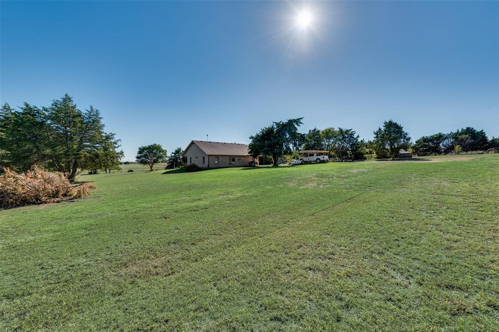 a view of a field of grass and trees