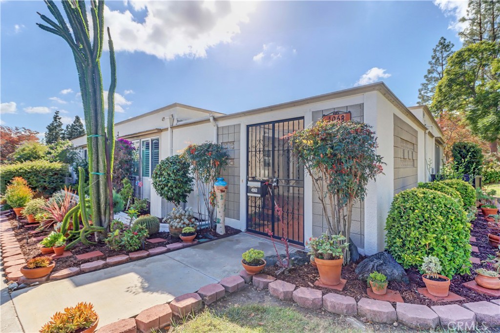 a view of a potted plants in front of house