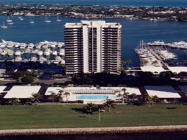 a view of a lake with a building