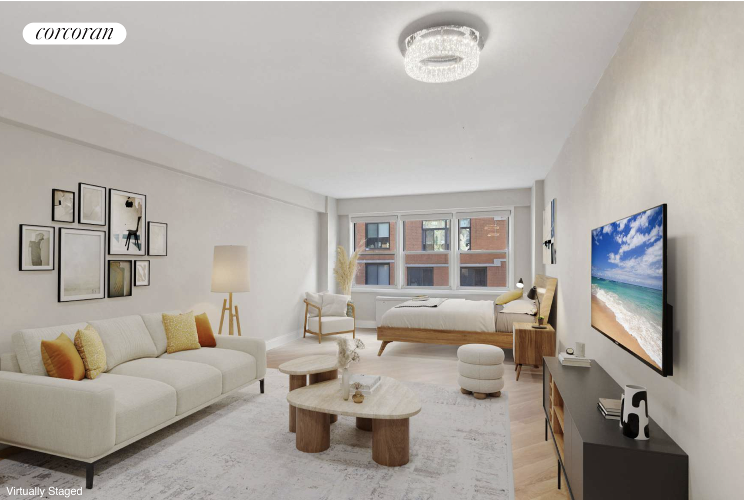 a living room with furniture and a flat screen tv