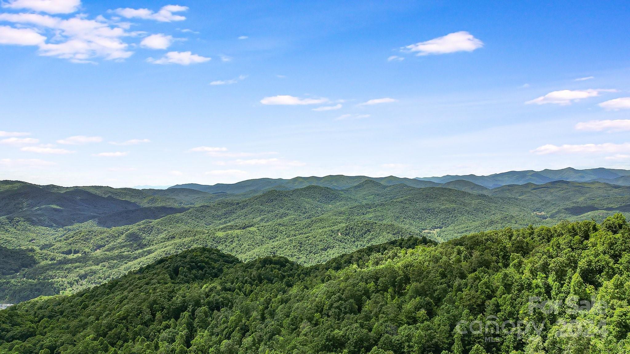 a view of a mountain range with lush green forest