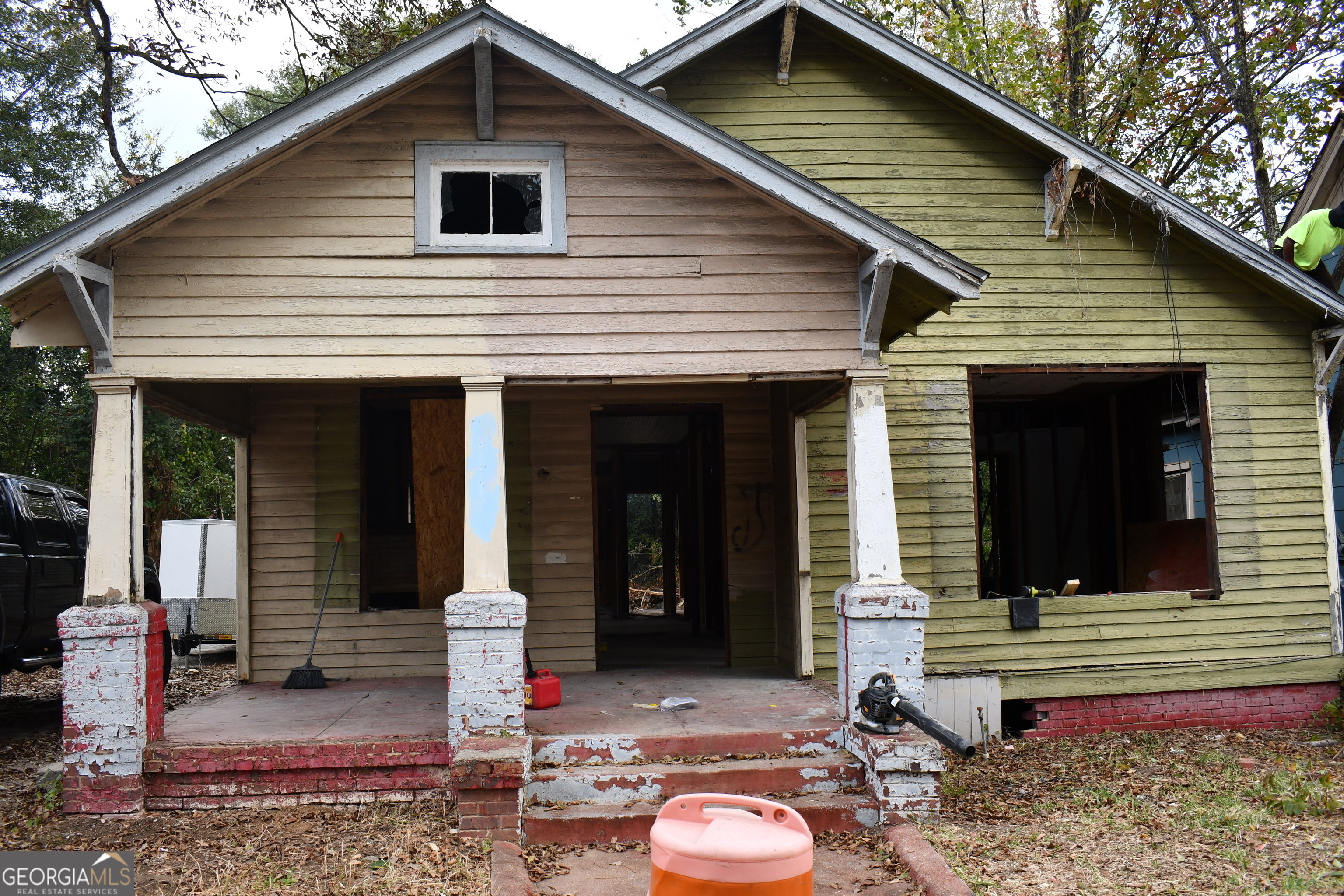 a front view of a house with patio