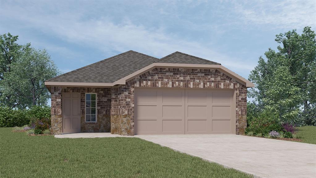 a view of a house with a yard and garage