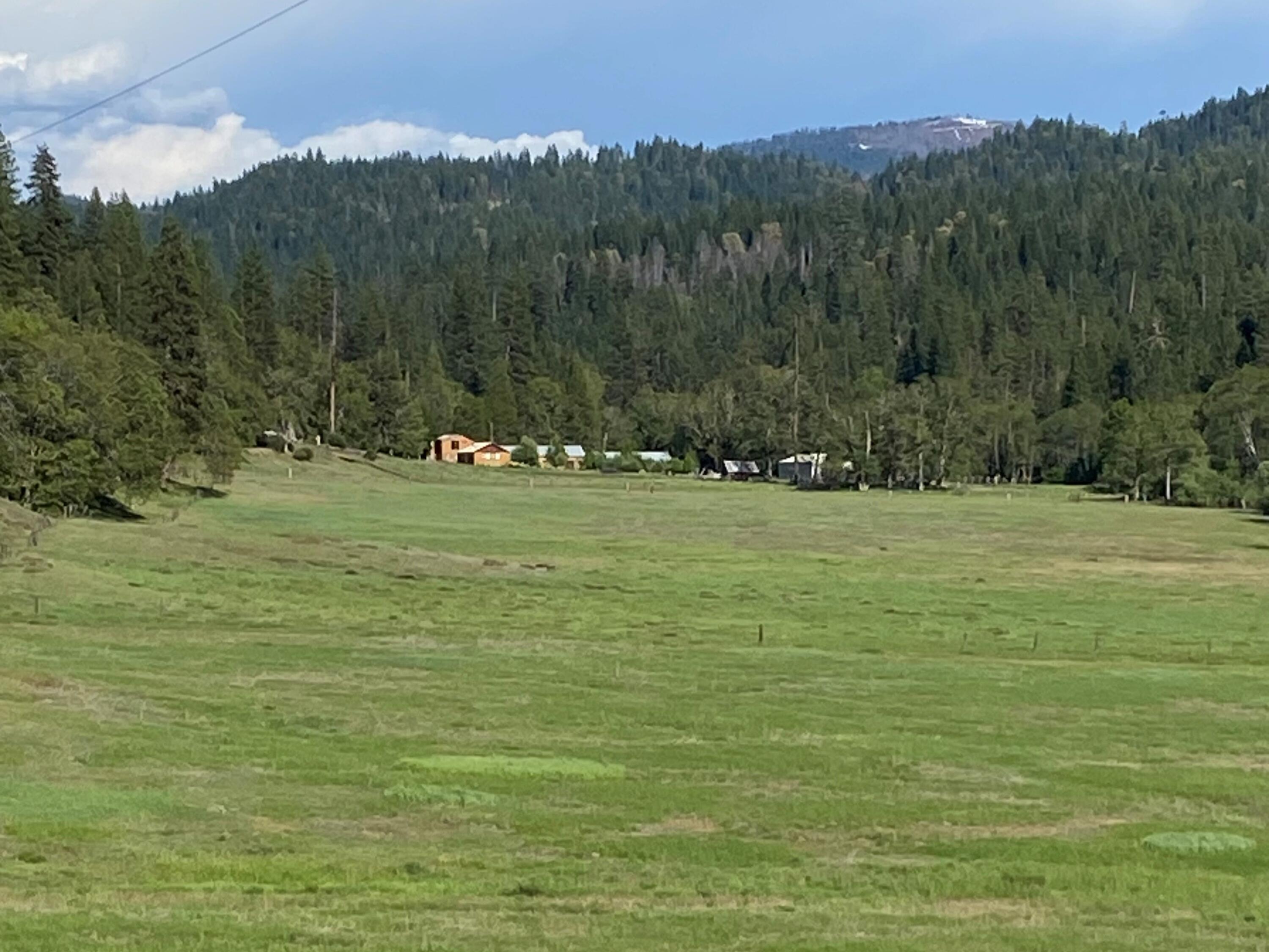 a view of a golf course with green space