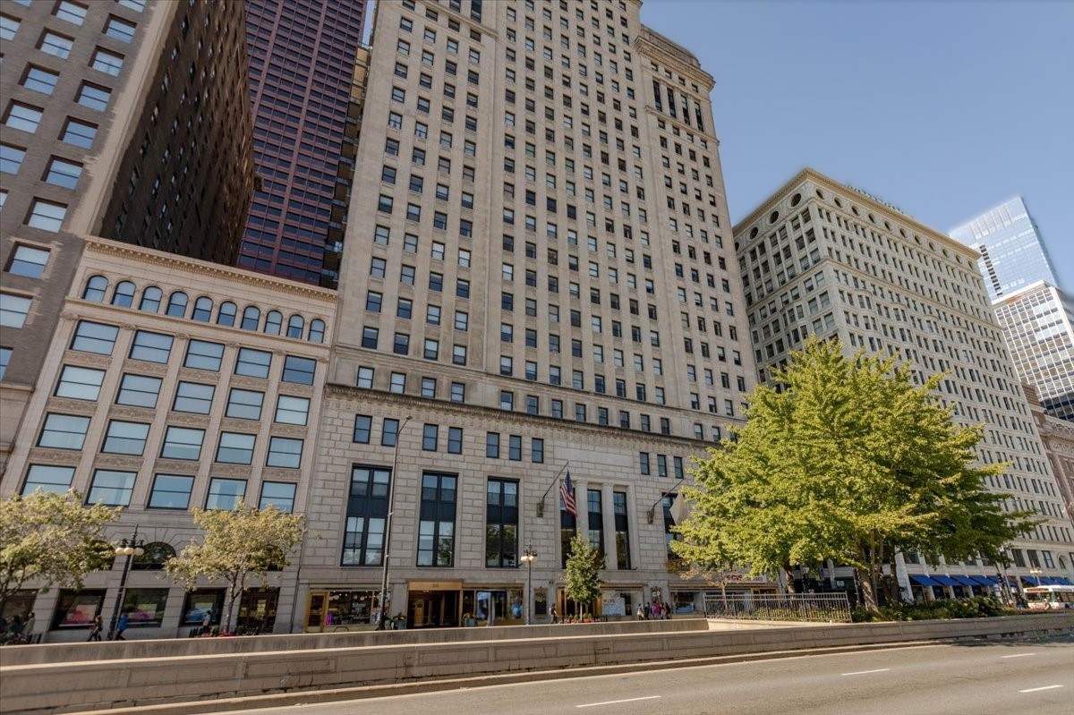 a view of a building and a street