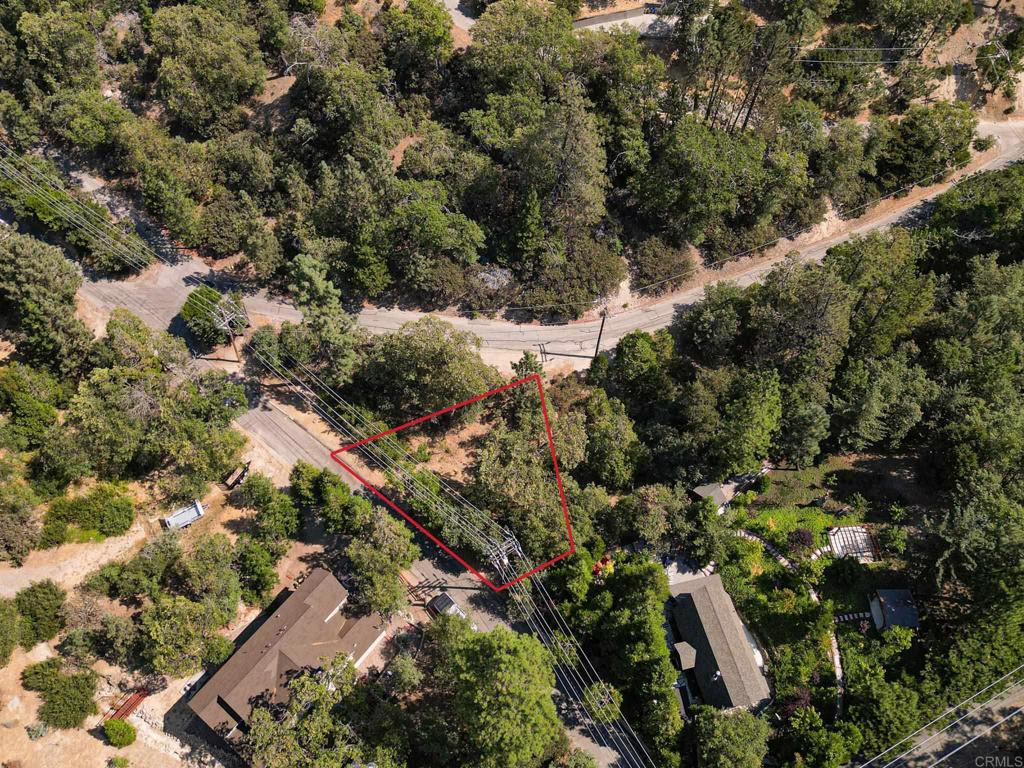 an aerial view of residential house with outdoor space and trees all around