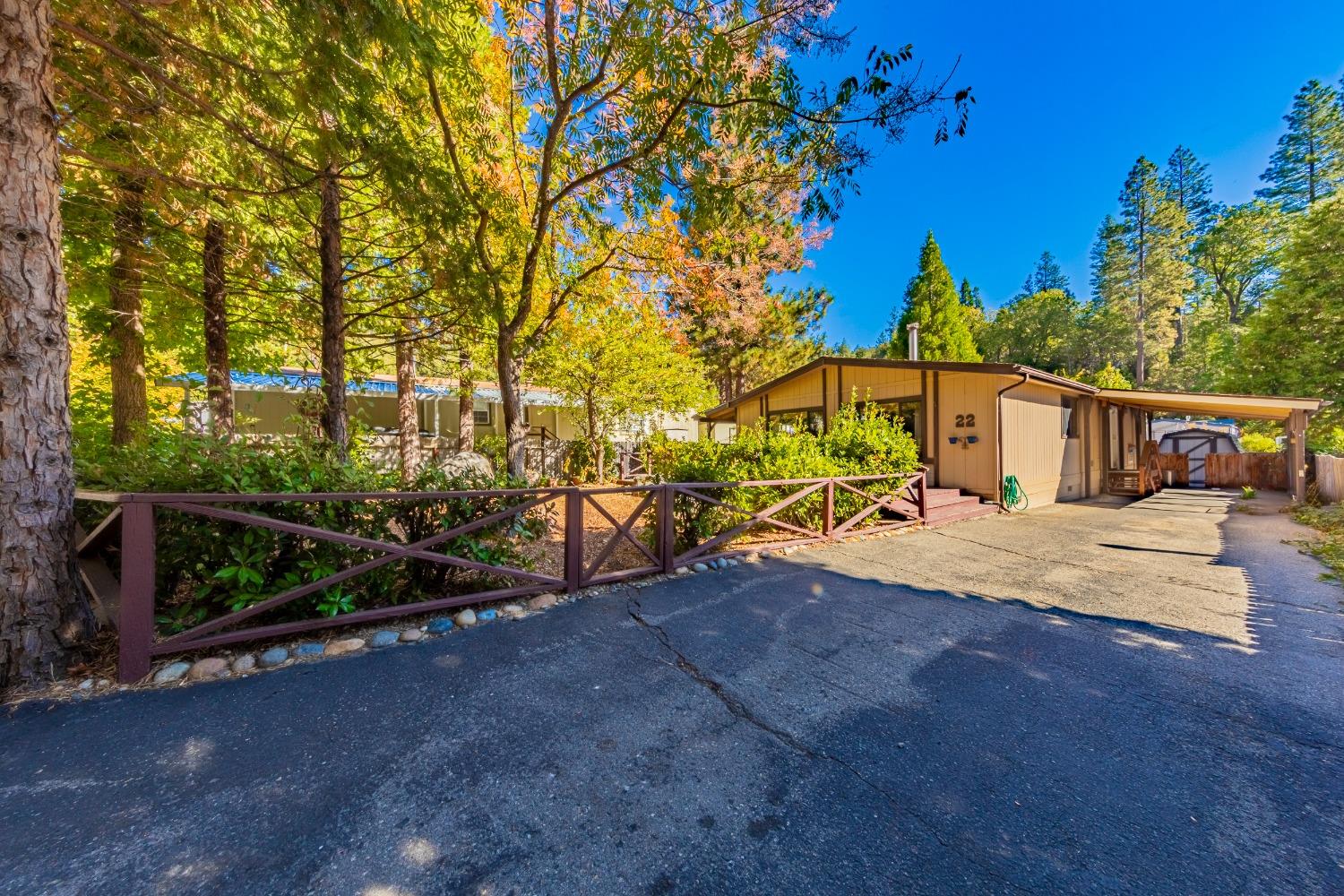 a view of a house with backyard and a tree