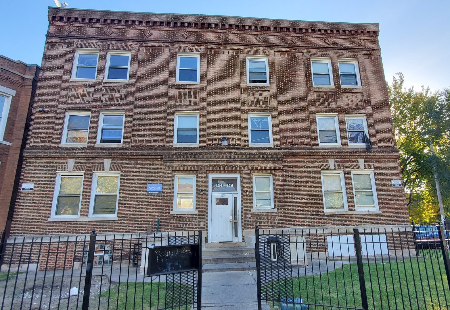 front view of a brick building