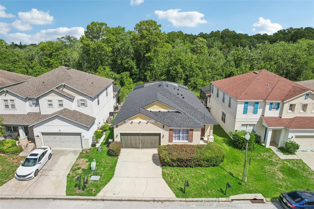 an aerial view of a house