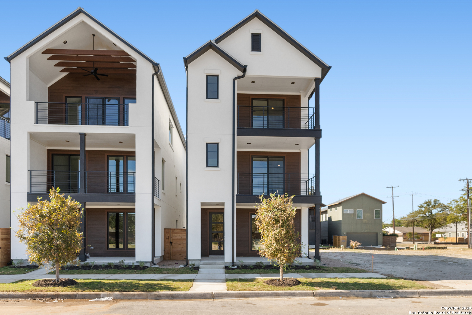 a front view of multiple houses