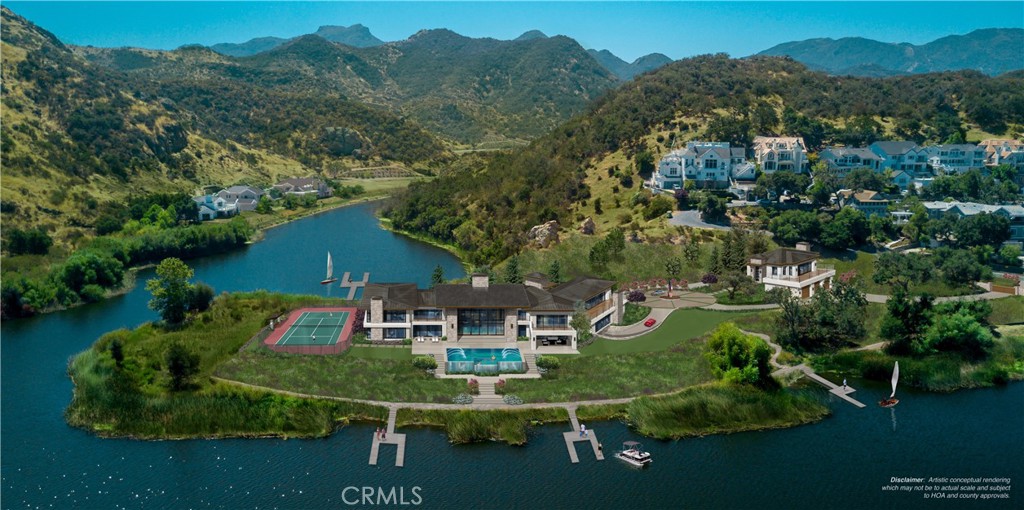 an aerial view of house with outdoor space swimming pool and mountains