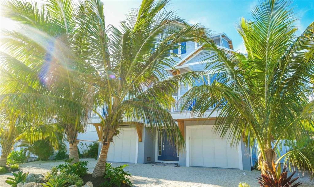 a view of a palm trees front of house