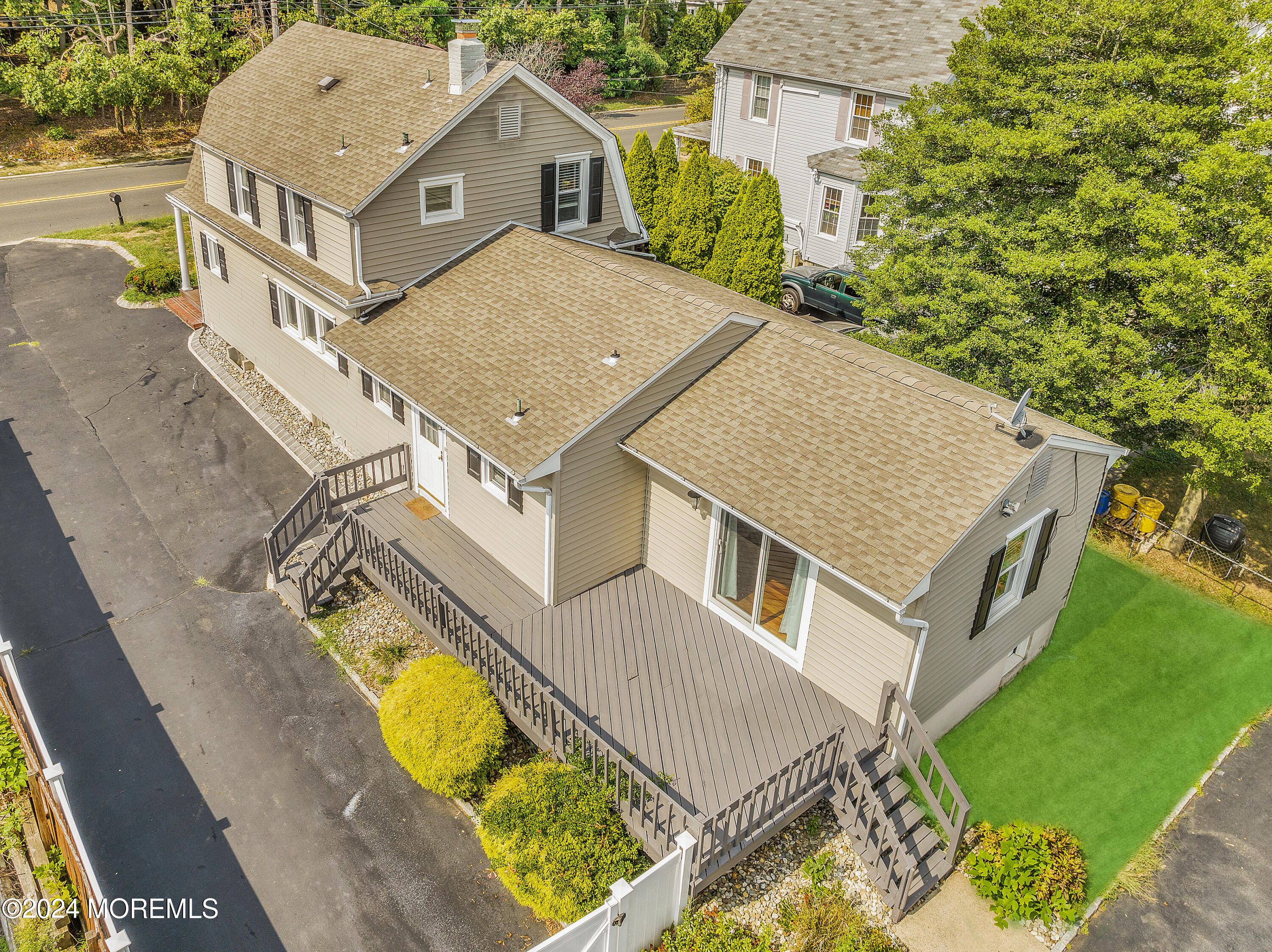 aerial view of a house with swimming pool