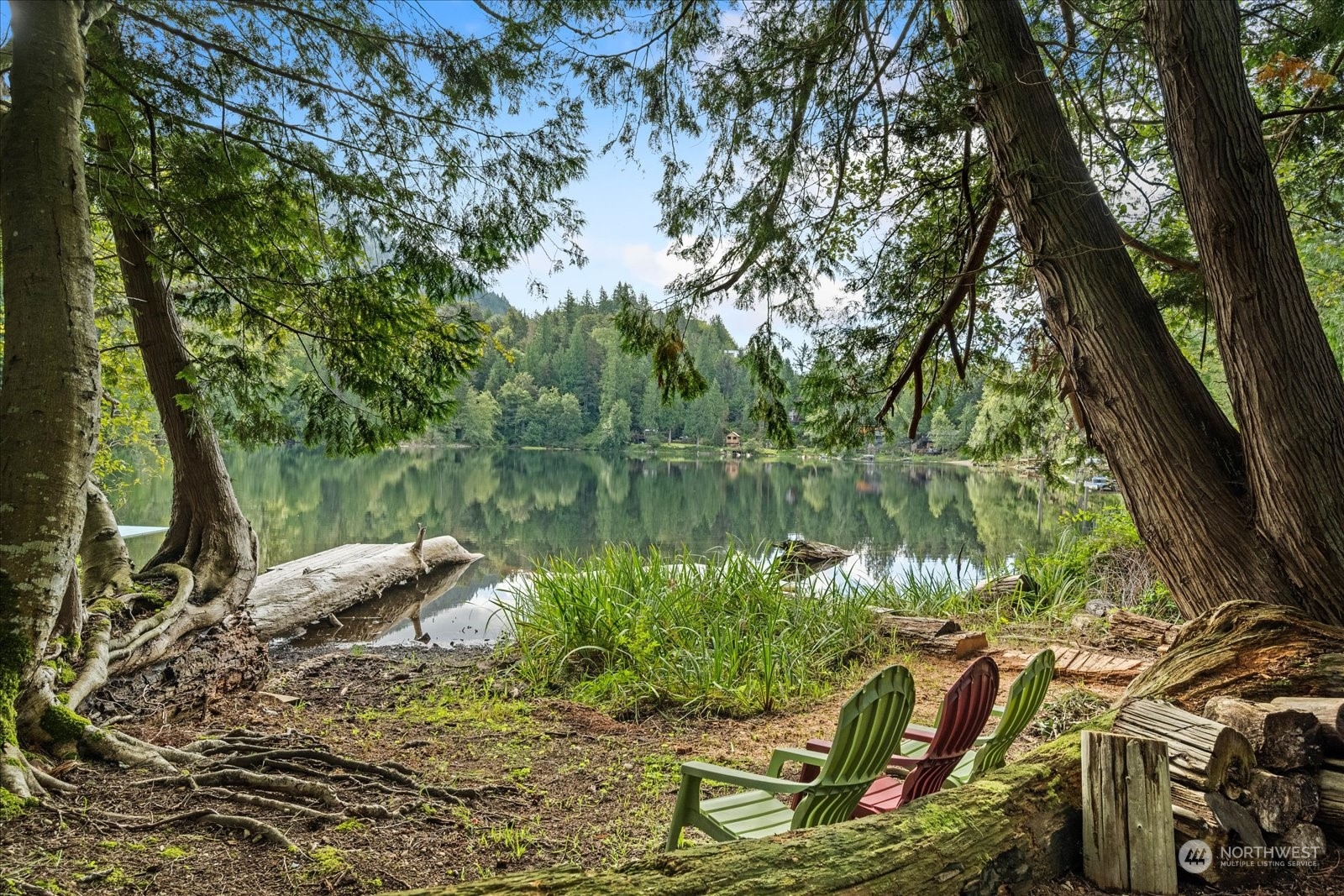 a view of a lake with houses