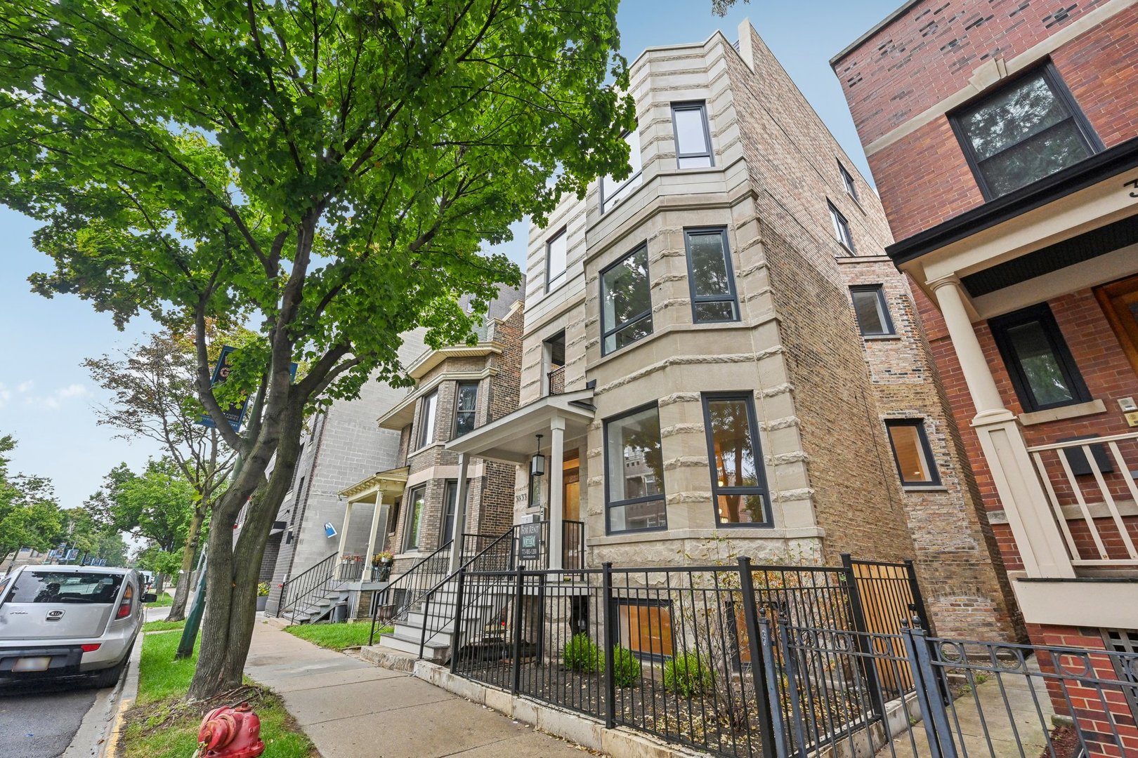 a view of a building with a street