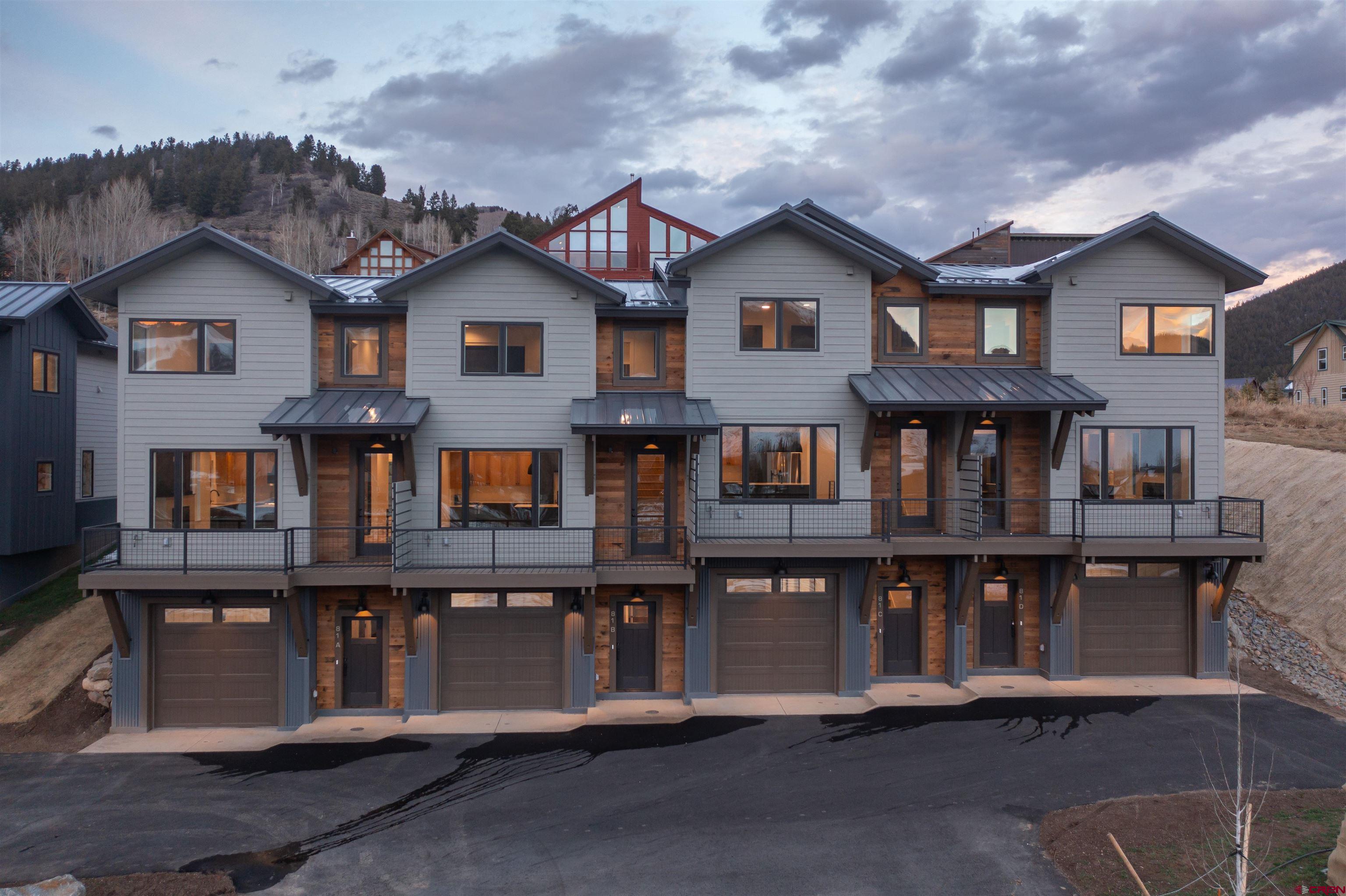 a front view of residential houses