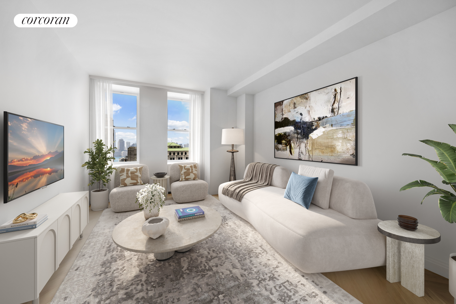 a living room with furniture and a flat screen tv