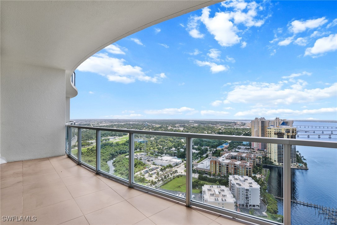 a view of a city from a balcony