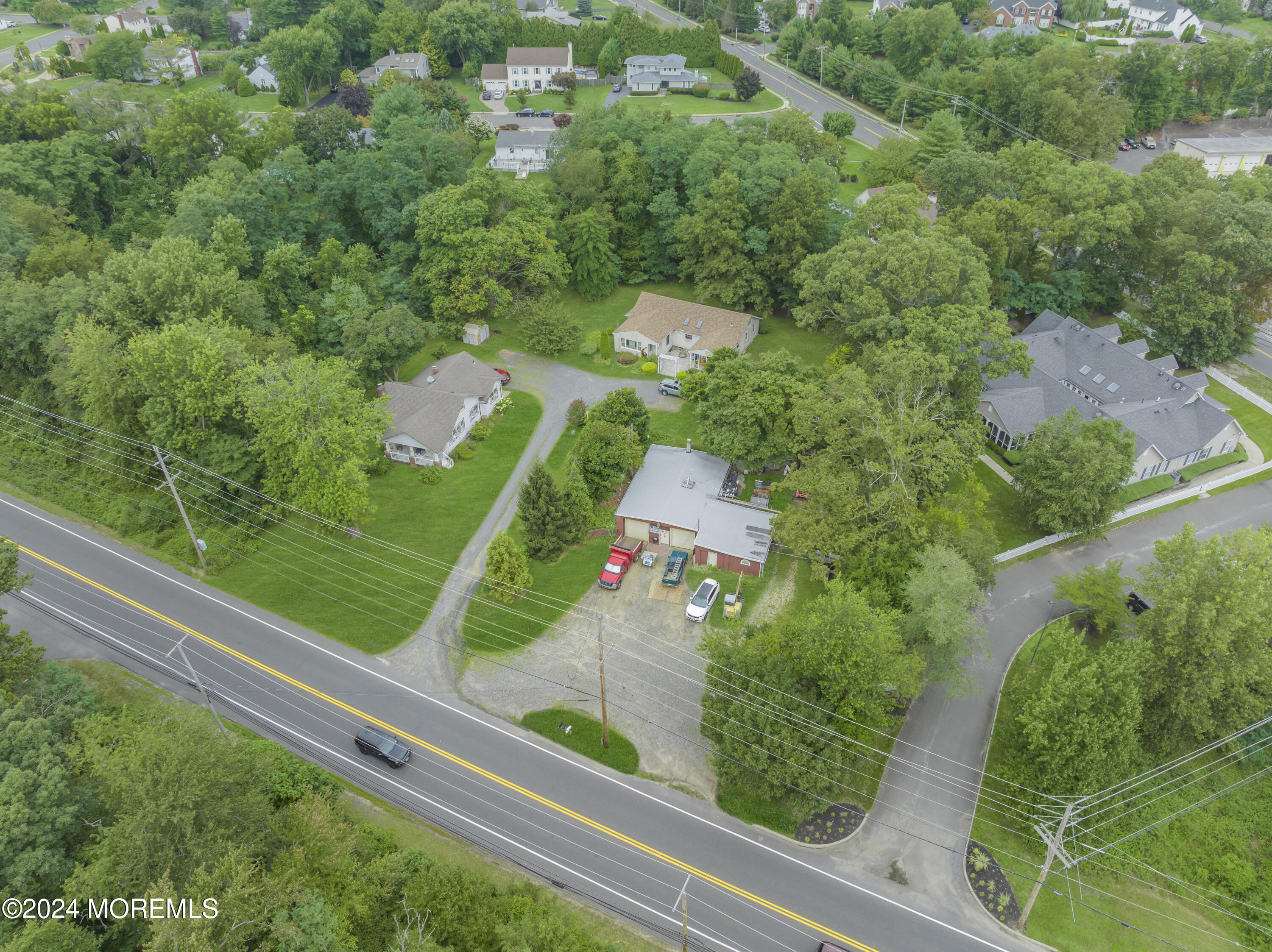 an aerial view of a residential houses