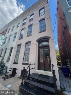 a view of a building with a door