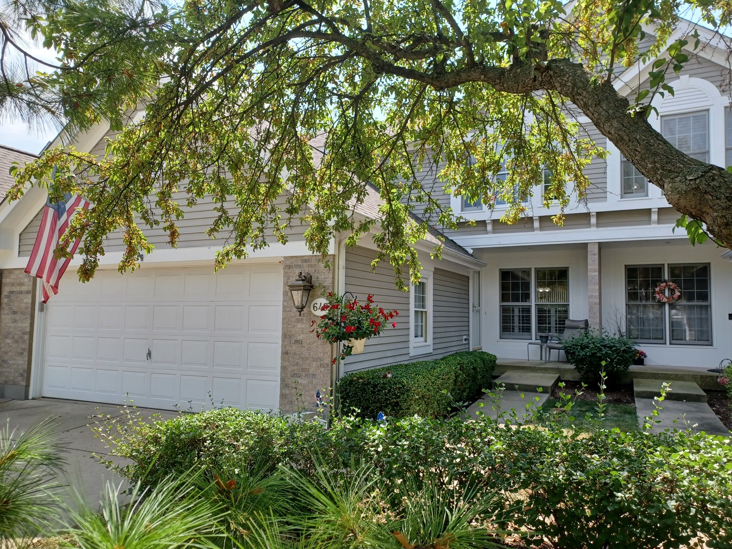 front view of a house with a tree