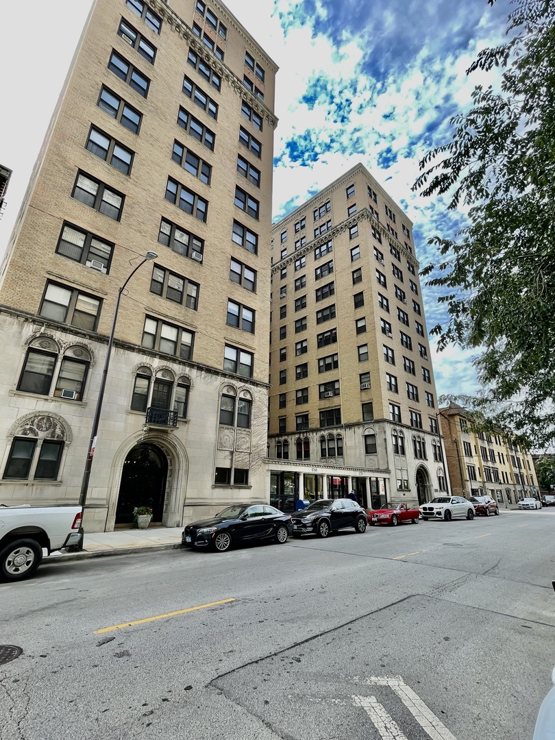 front view of a building with a street