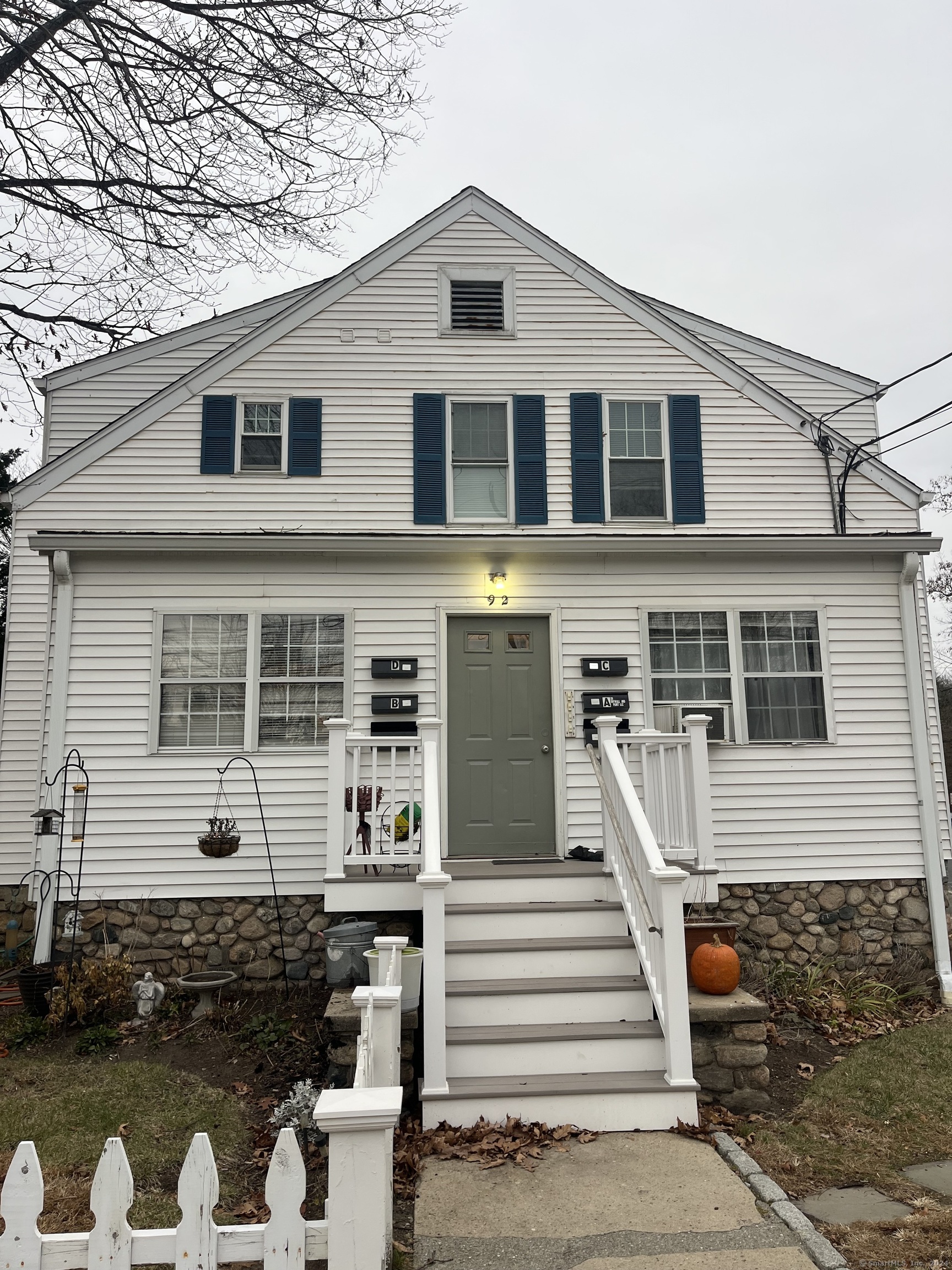 a front view of a house with windows