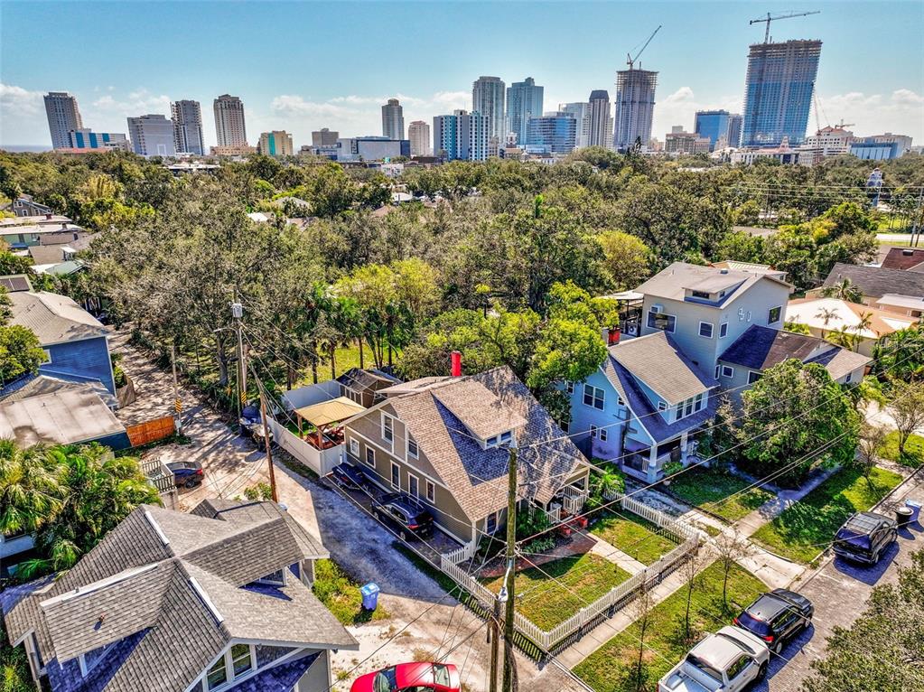 aerial view of a city with tall buildings