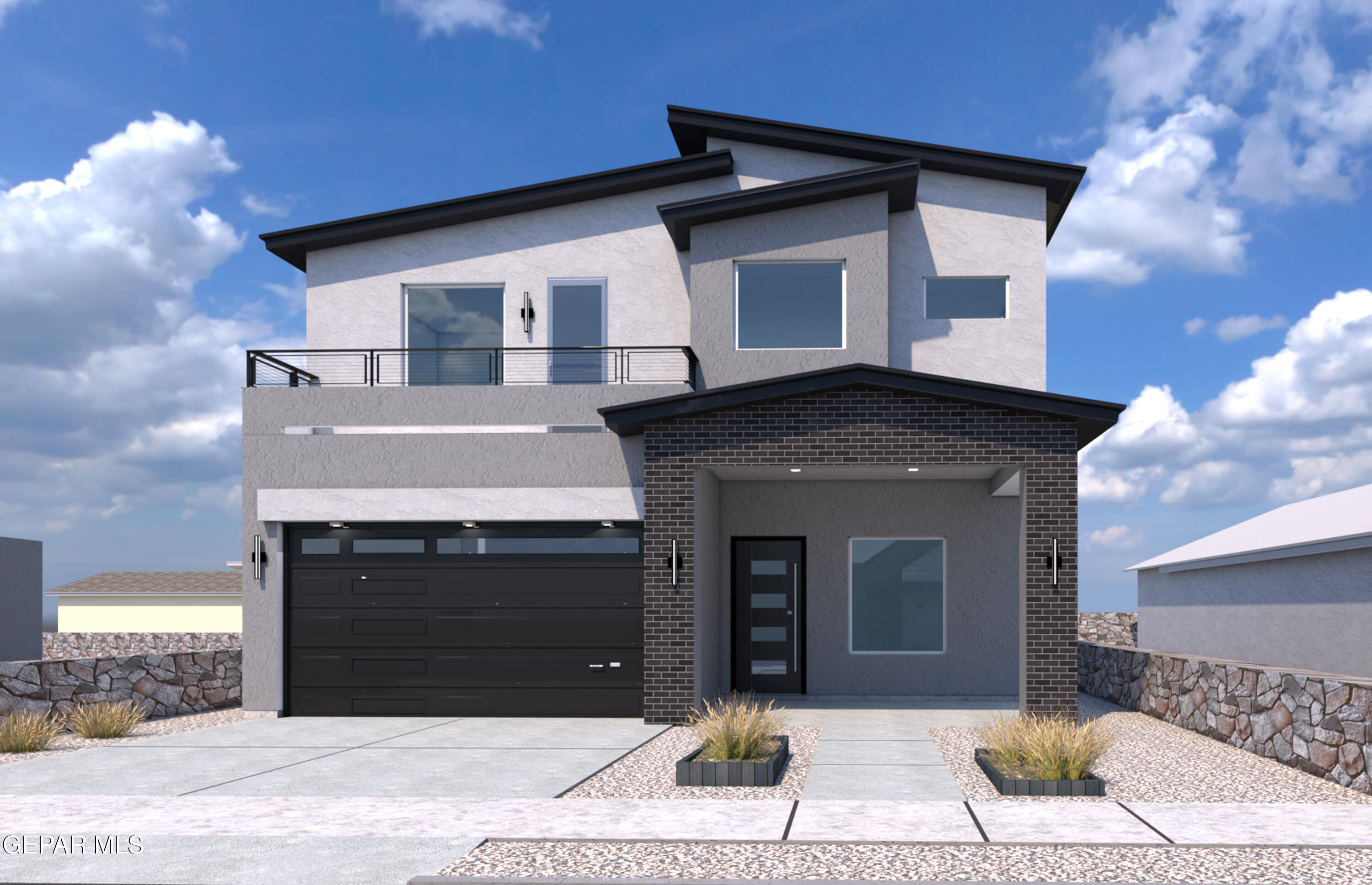 a front view of a house with a garage