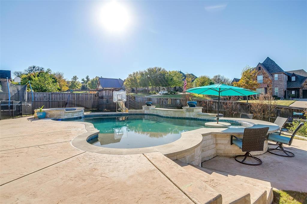 a view of a swimming pool with a patio