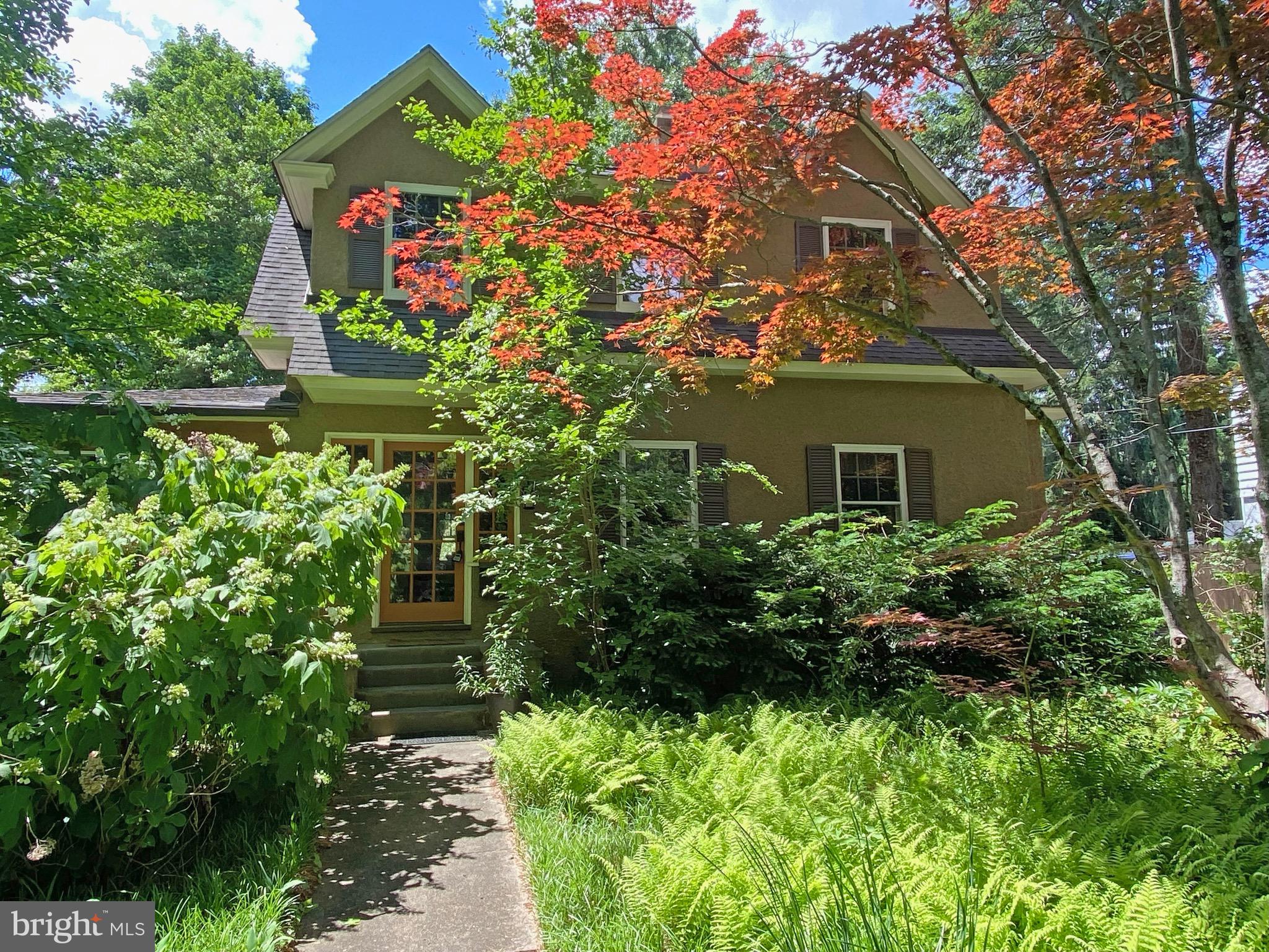 a view of a garden with a flower garden