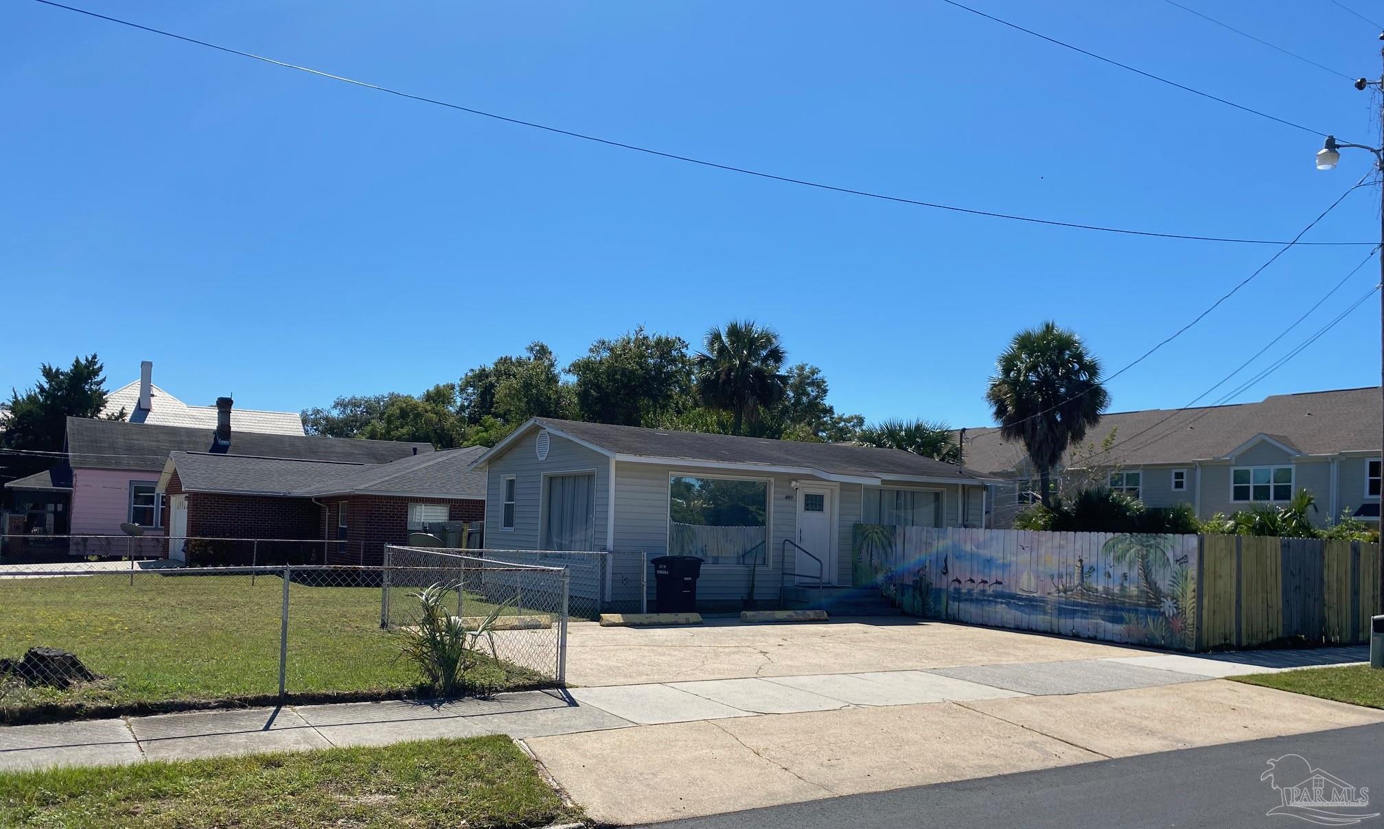 a view of a house with a backyard