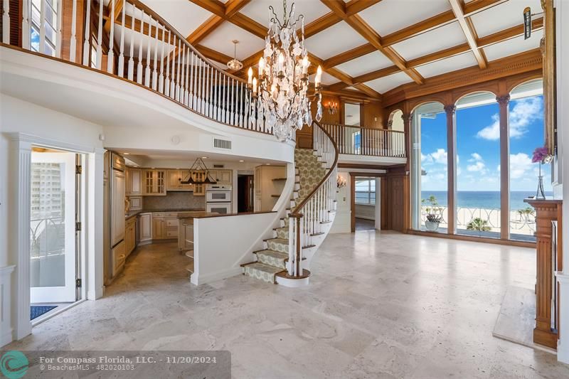 Great Room of this 2-story penthouse located right on the beach!